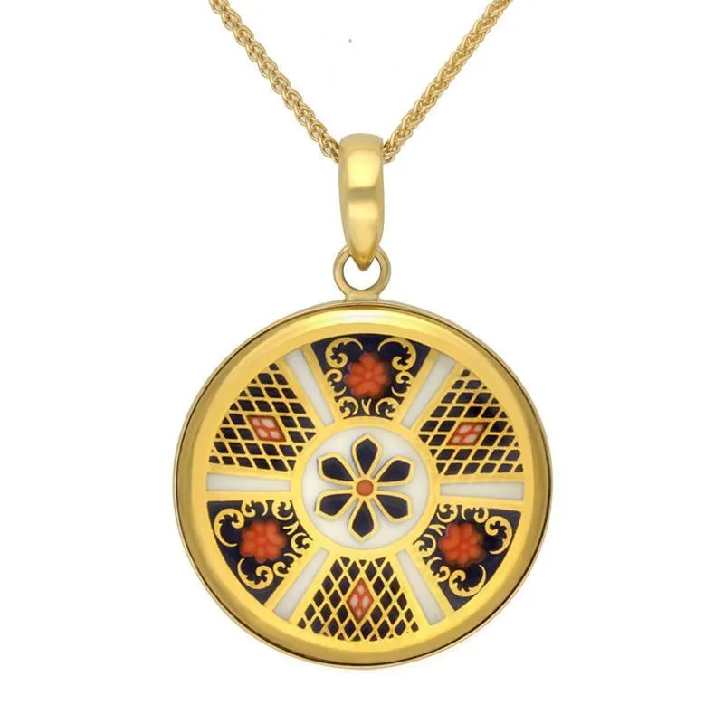 18ct Yellow Gold Royal Crown Derby Imari Small Round Necklace D