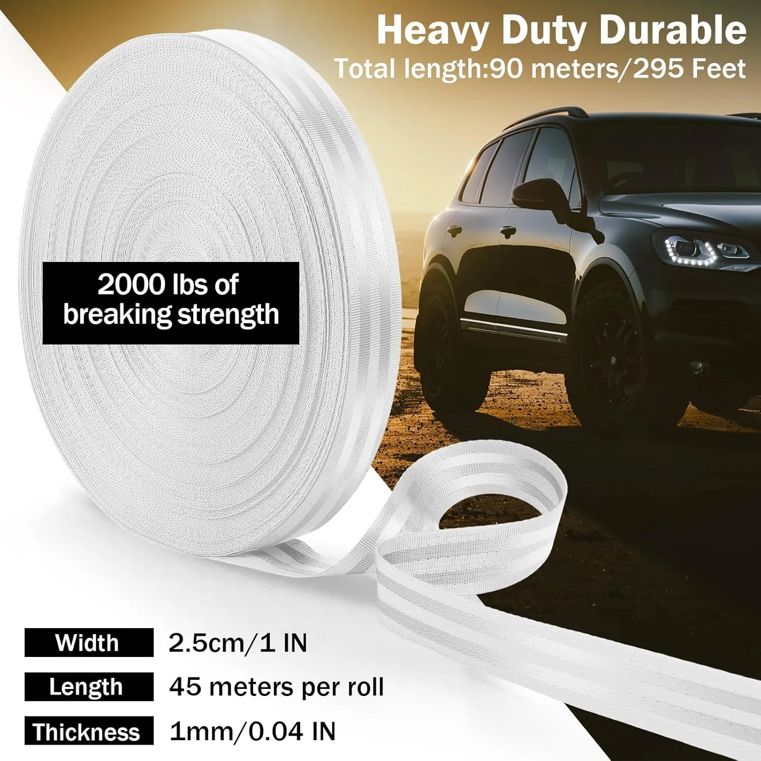 2 Rolls 98 Yards Nylon Webbing Strap 1 Inch Heavy Duty Webbing Roll Flat Climbing Webbing for Indoor Outdoor Gear Crafting DIY Repairing Belt Camping Hiking Sports