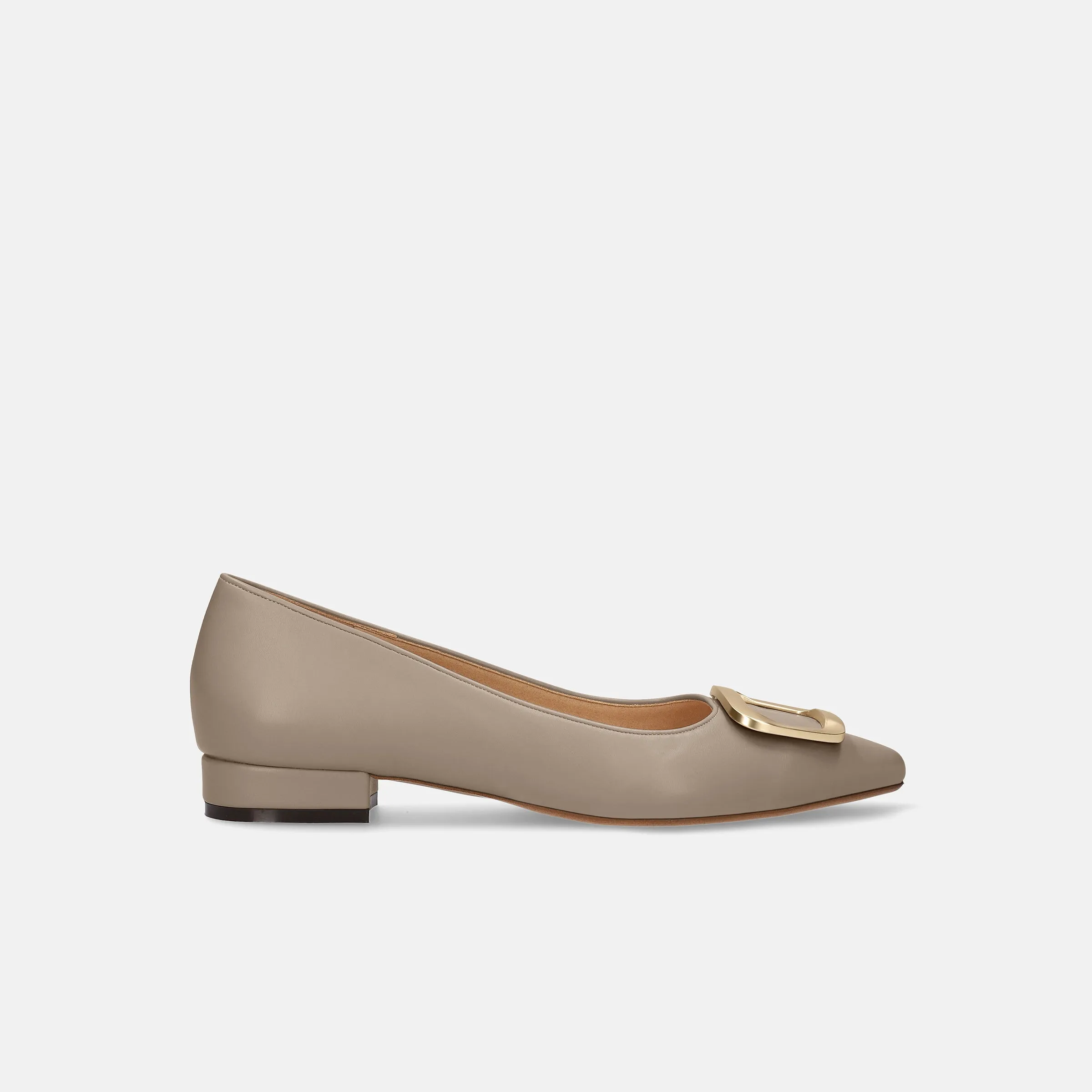2022AW: Flat shoes with pointed toe buckle (4785) Greige S