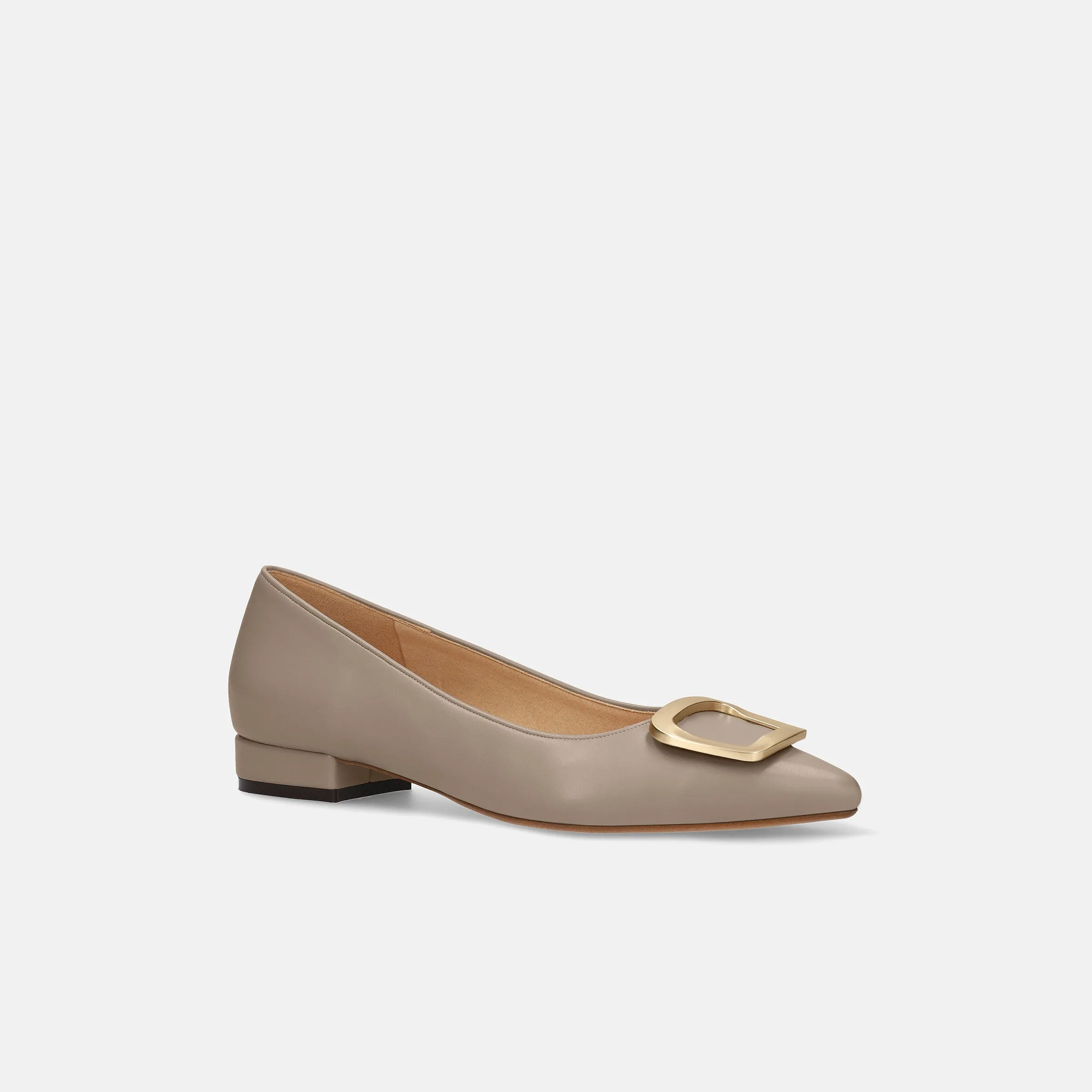 2022AW: Flat shoes with pointed toe buckle (4785) Greige S