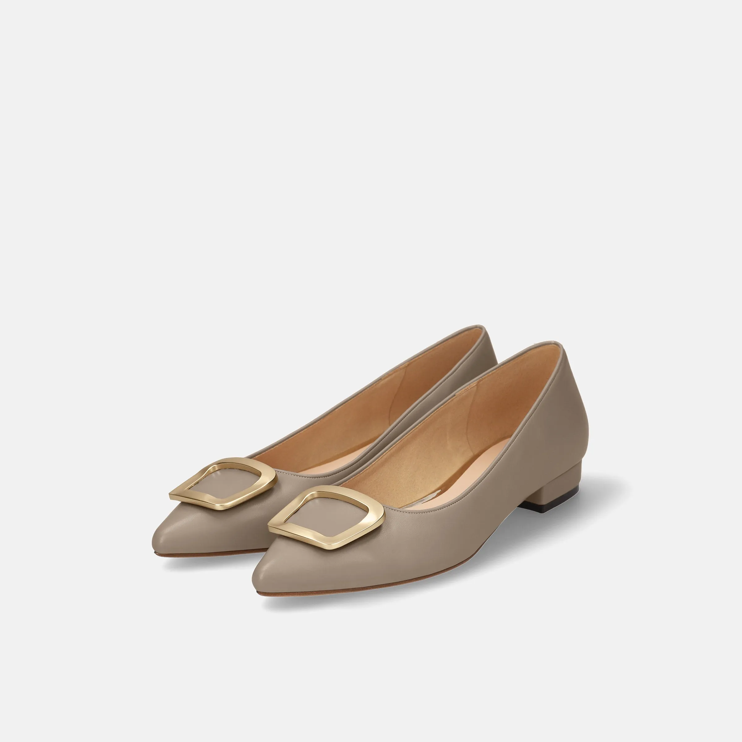 2022AW: Flat shoes with pointed toe buckle (4785) Greige S
