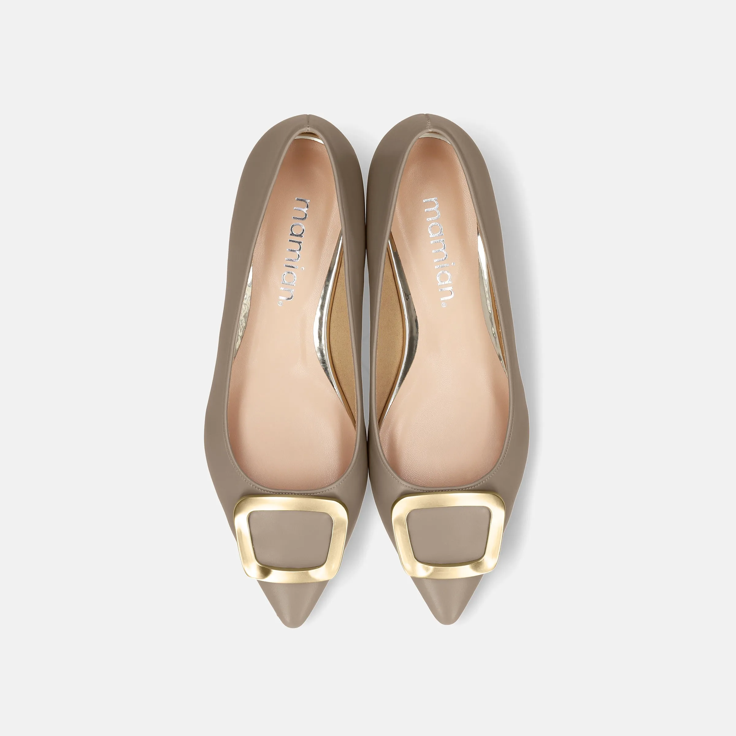 2022AW: Flat shoes with pointed toe buckle (4785) Greige S