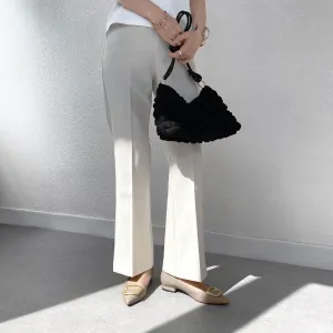 2022AW: Flat shoes with pointed toe buckle (4785) Greige S