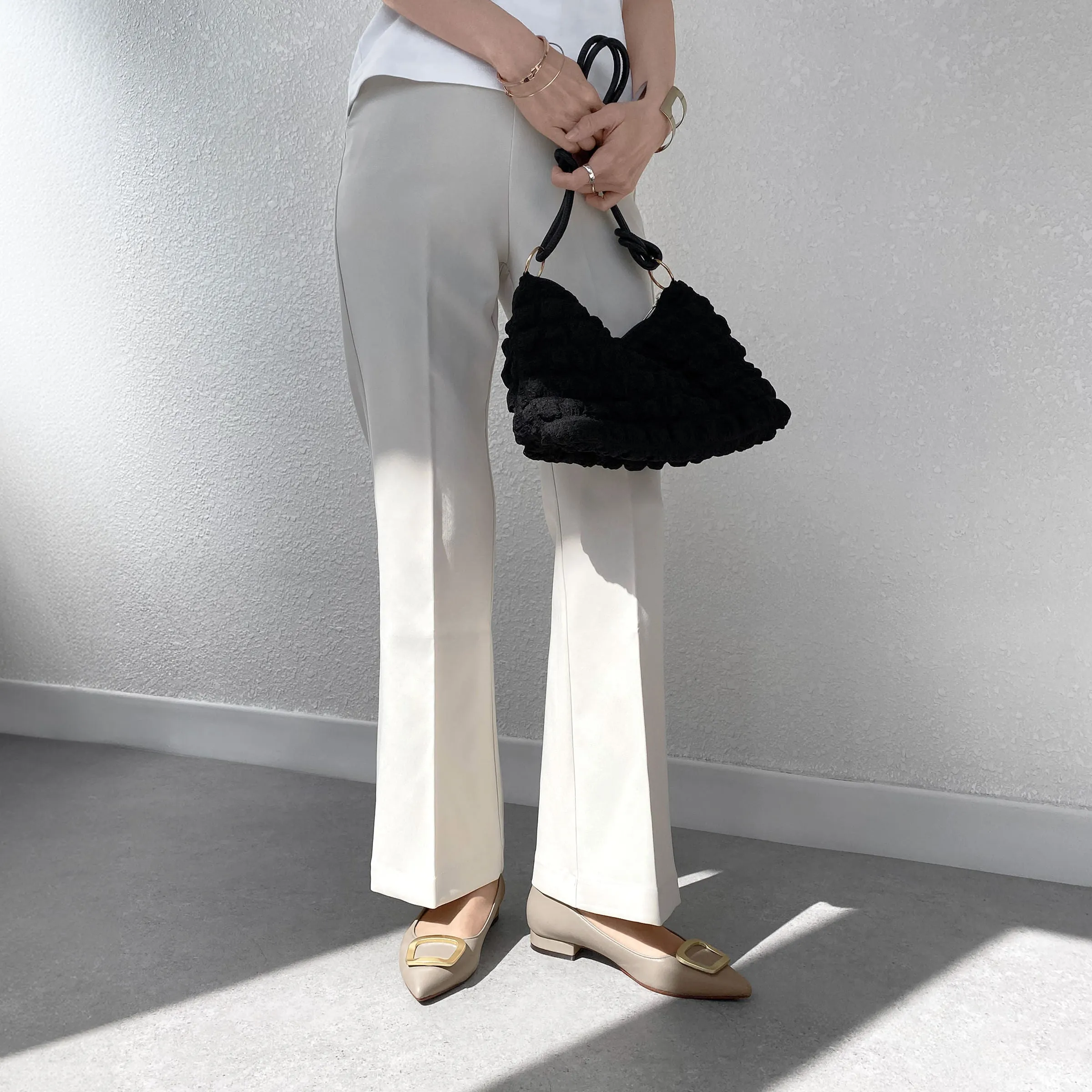 2022AW: Flat shoes with pointed toe buckle (4785) Greige S
