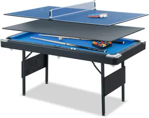 5.5 Foot 3 in 1 Muitfunctional Game Table, Folding Portable with Pool Tables Ping Pong Tables Dining Tables, Billiard Tennis Flat and Supplies Combo for Indoor Outdoor All Ages