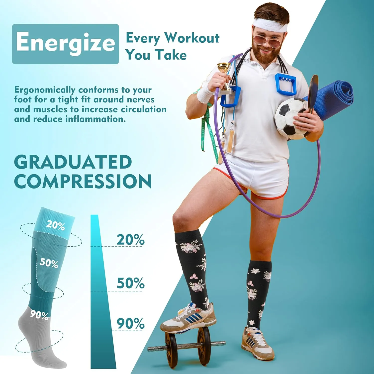6 Pairs Compression Socks for Women Men 20-30mmhg Graduated Support Knee High Socks for Nurse Travel Flight
