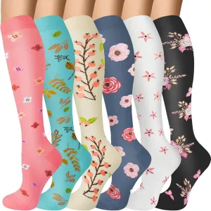 6 Pairs Compression Socks for Women Men 20-30mmhg Graduated Support Knee High Socks for Nurse Travel Flight