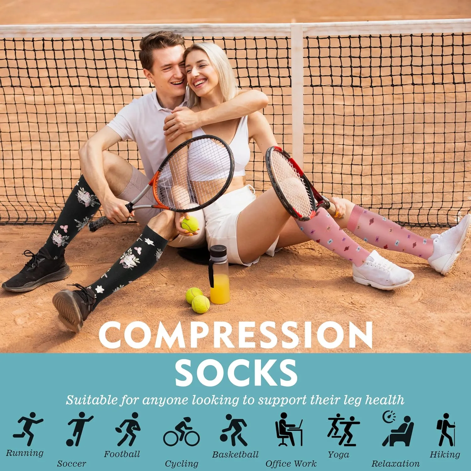 6 Pairs Compression Socks for Women Men 20-30mmhg Graduated Support Knee High Socks for Nurse Travel Flight