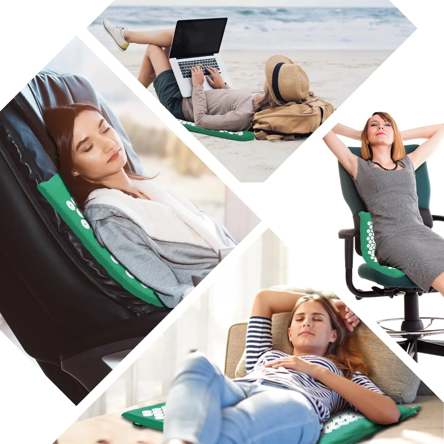 Acupressure Mat Set, Acupuncture Point Massage Pillow, Relieving Neck and Back Pain, Muscle Relaxation and Stress Reduction, Sciatica Relief, Suitable for Men and Women, Carry a Handbag, Green White
