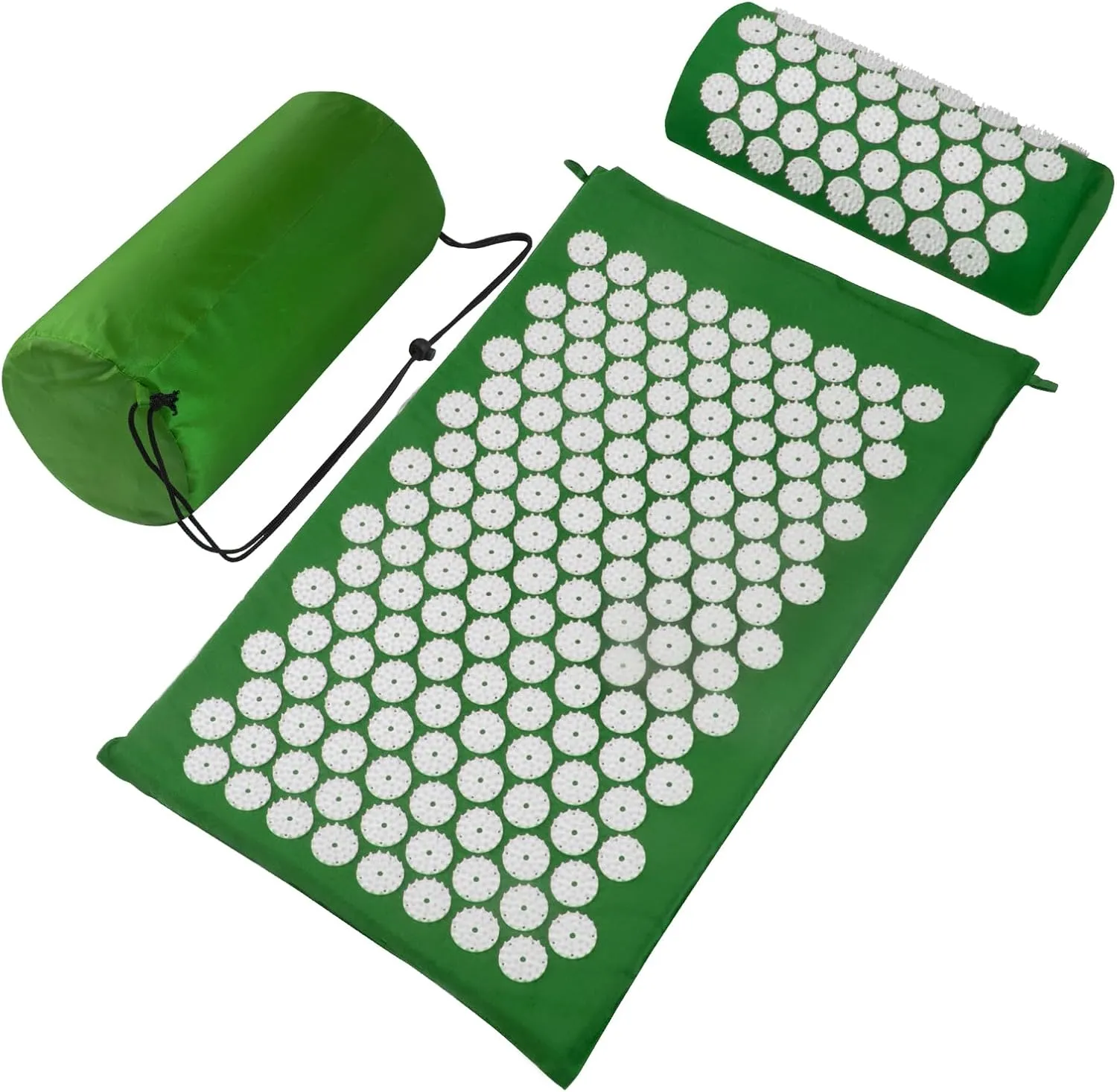 Acupressure Mat Set, Acupuncture Point Massage Pillow, Relieving Neck and Back Pain, Muscle Relaxation and Stress Reduction, Sciatica Relief, Suitable for Men and Women, Carry a Handbag, Green White