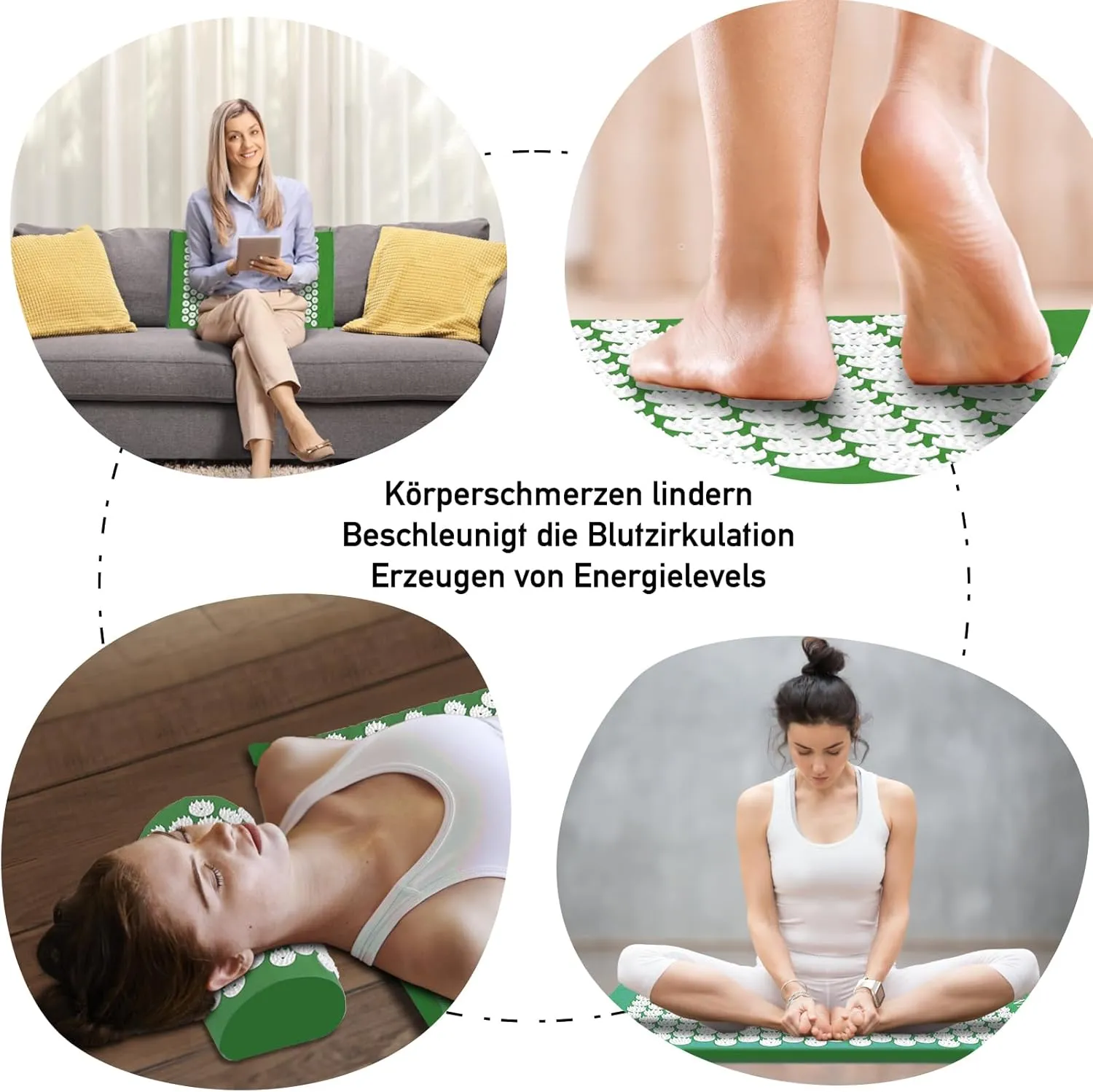 Acupressure Mat Set, Acupuncture Point Massage Pillow, Relieving Neck and Back Pain, Muscle Relaxation and Stress Reduction, Sciatica Relief, Suitable for Men and Women, Carry a Handbag, Green White