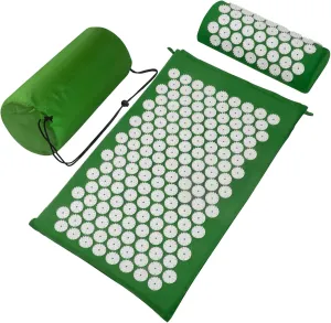 Acupressure Mat Set, Acupuncture Point Massage Pillow, Relieving Neck and Back Pain, Muscle Relaxation and Stress Reduction, Sciatica Relief, Suitable for Men and Women, Carry a Handbag, Green White