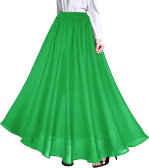 Afibi Womens Chiffon Retro Long Maxi Skirt Beach Ankle Length Skirt