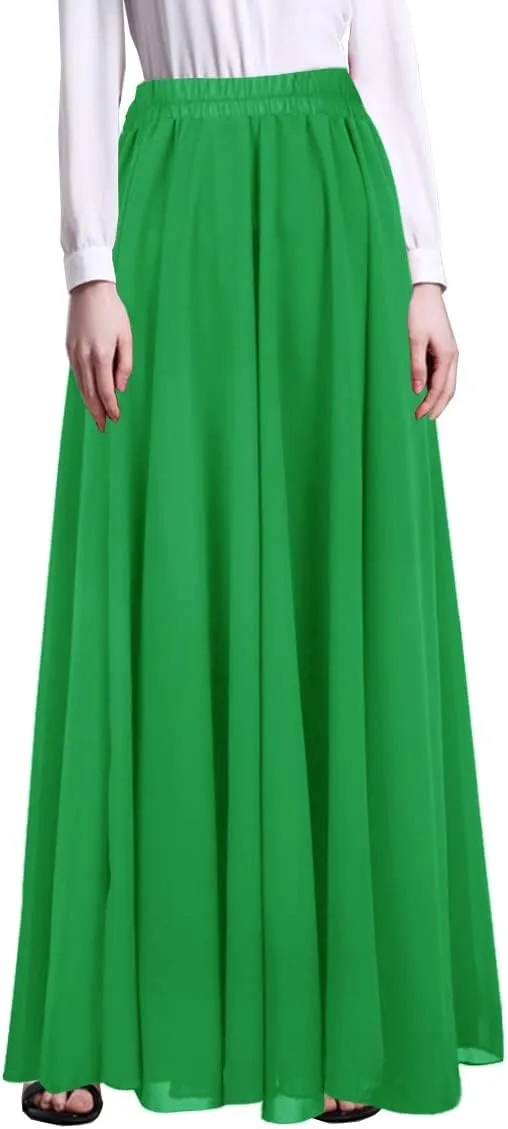 Afibi Womens Chiffon Retro Long Maxi Skirt Beach Ankle Length Skirt