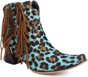 Aflngle Women's Fashion Fringe Cowboy Boots Tassel Square Toe Low Block Chunky Heel Side Zipper Short Ankle Boots Comfortable Non-Slip Western Cowgirl Riding Booties