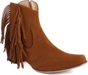 Aflngle Women's Fashion Fringe Cowboy Boots Tassel Square Toe Low Block Chunky Heel Side Zipper Short Ankle Boots Comfortable Non-Slip Western Cowgirl Riding Booties