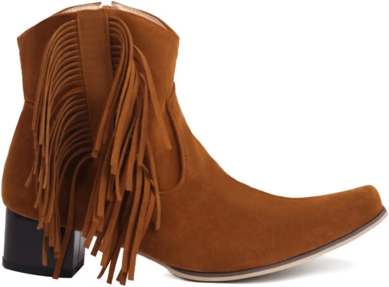 Aflngle Women's Fashion Fringe Cowboy Boots Tassel Square Toe Low Block Chunky Heel Side Zipper Short Ankle Boots Comfortable Non-Slip Western Cowgirl Riding Booties