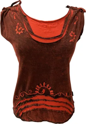 Agan Traders 2025 Summer Boho Knit Stonewashed Womens Sleeveless Blouse - Wide Strap Embroidered Tie-dye Tank Top Blouses