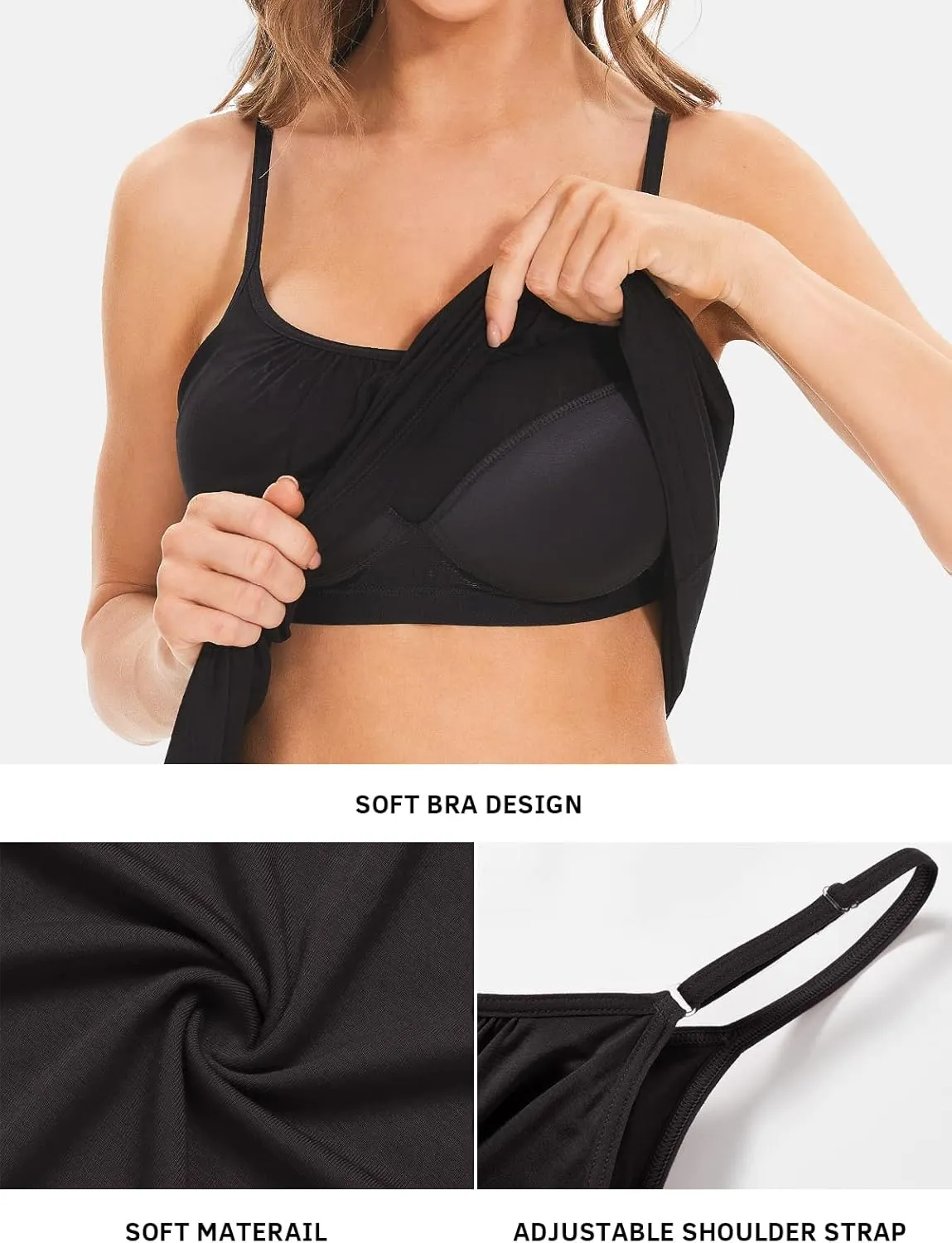 Air Curvey Camisole for Women Bulid in Bra Casual Flowy Cami Adjustable Spaghetti Strap Tank Top Pleated Loose Fit S-XXXXL