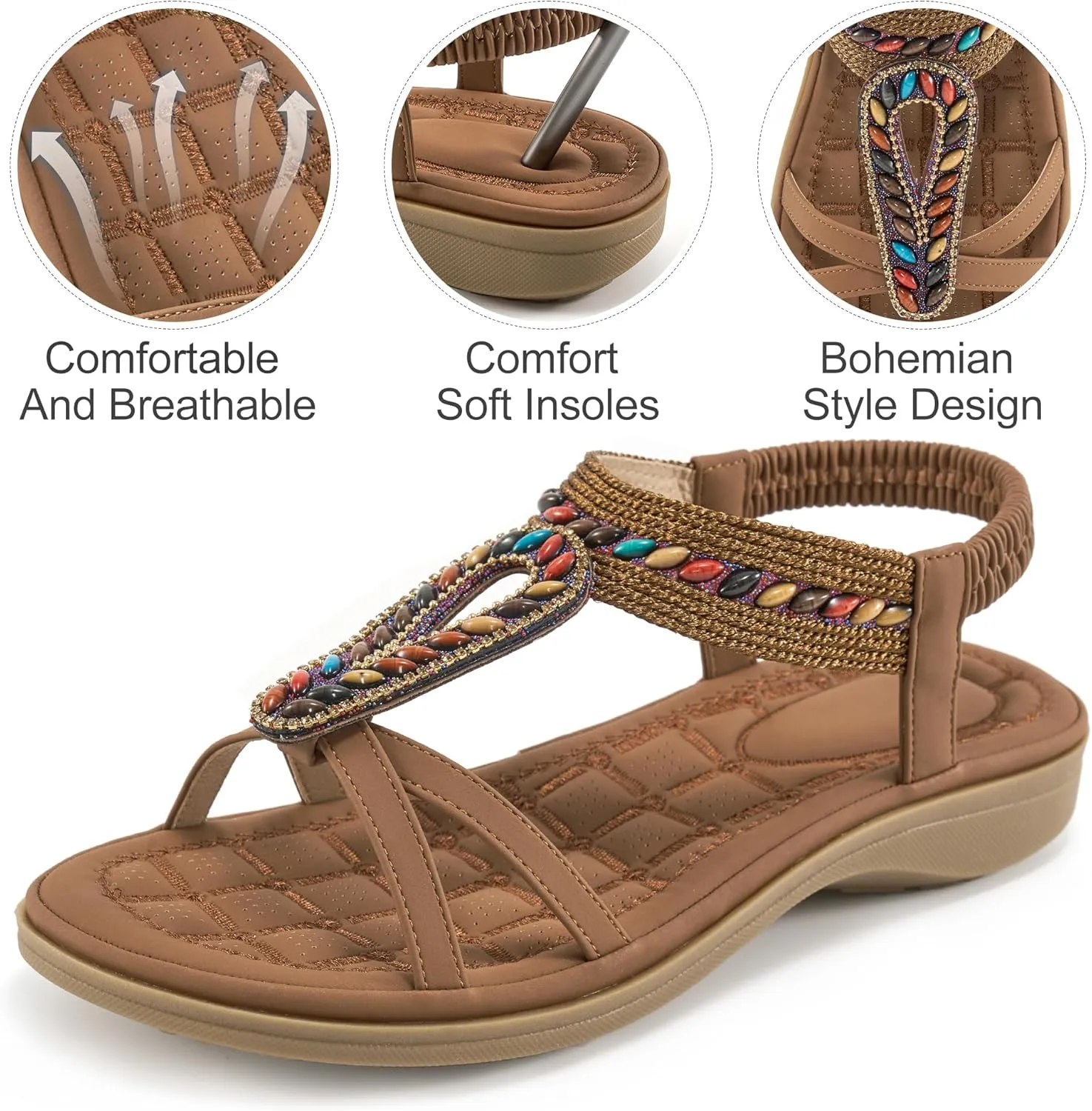 Alicegana Womens Sandals Orthopedic Shoes: Comfortable Arch Support Dressy Bohemian Flats 2025 for Walking Beach Vacation