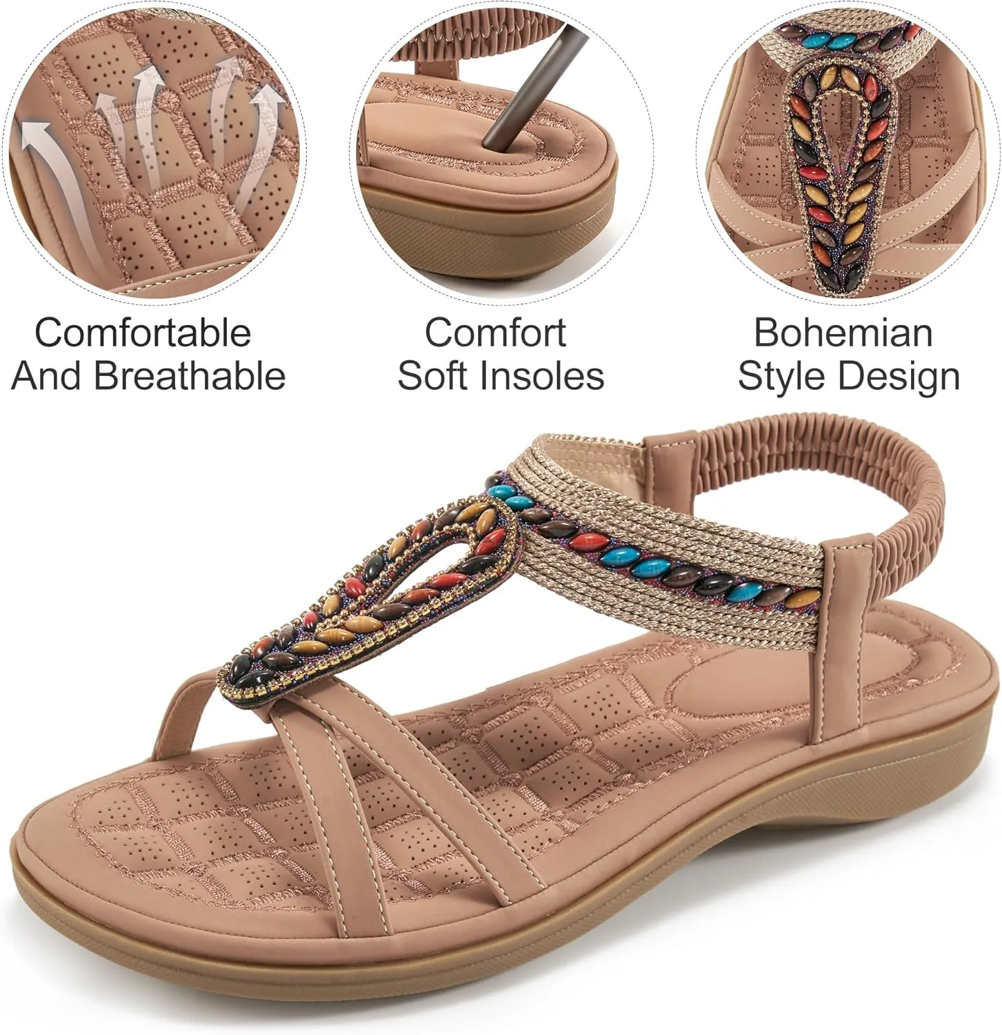 Alicegana Womens Sandals Orthopedic Shoes: Comfortable Arch Support Dressy Bohemian Flats 2025 for Walking Beach Vacation