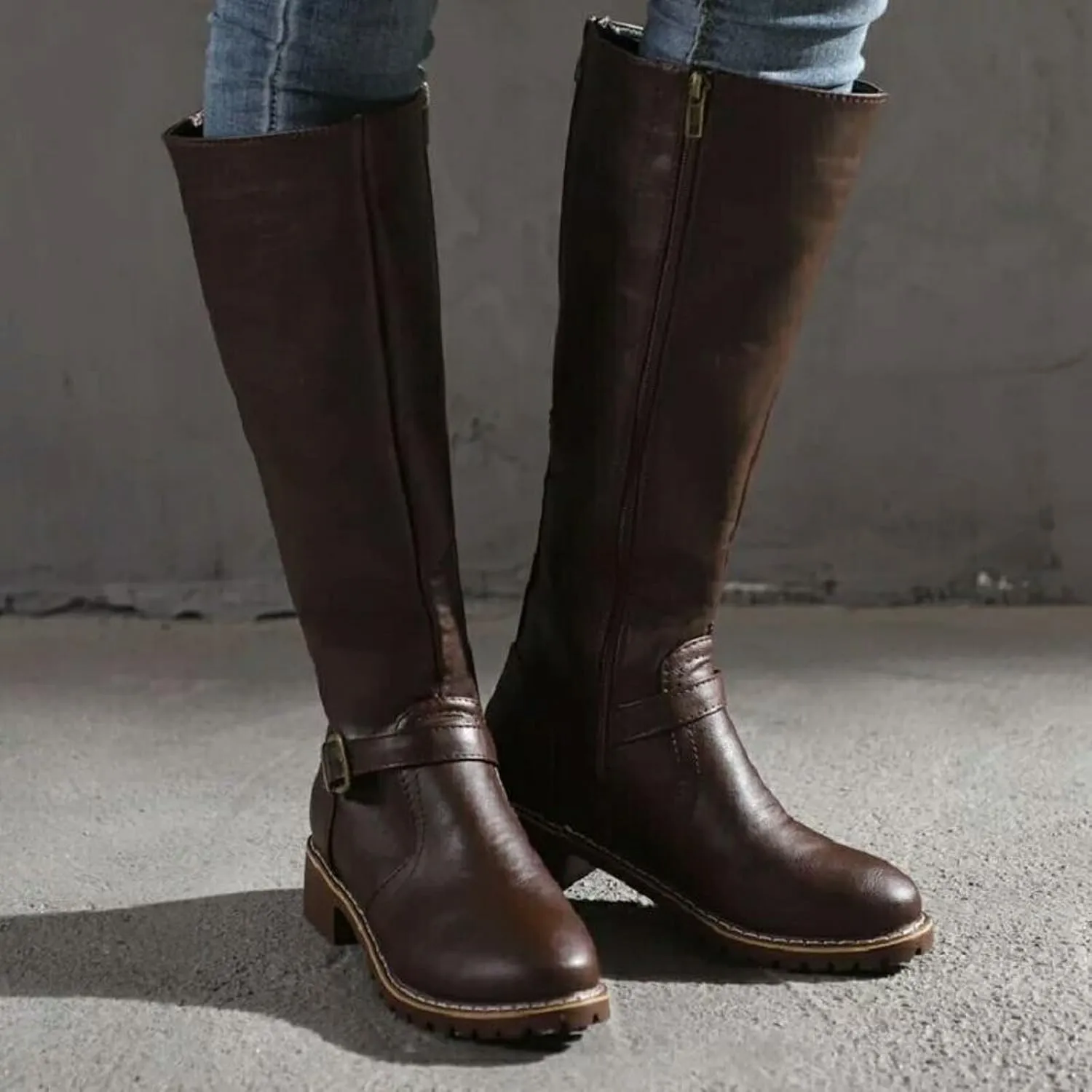 AMDBEL Wide Calf Boots for Women Low Heel Womens Fall Boots 2024 Fashion Zipper Cowboy Boots Riding Cowgirl Booties Shoes