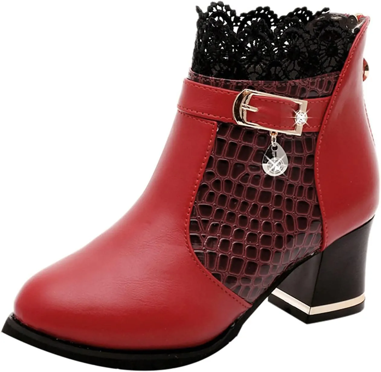 Ankle Bootie for Women Block Heel Pointed Toe Boots Stacked Mid Heel Dress Boots Wide Width Chunky Bootie