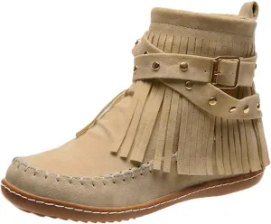 Ankle Boots for Women Platform Boots Womens Vintage Tasseled Leather Suede Round Toe Zipper Flat Heel Boots Shoes