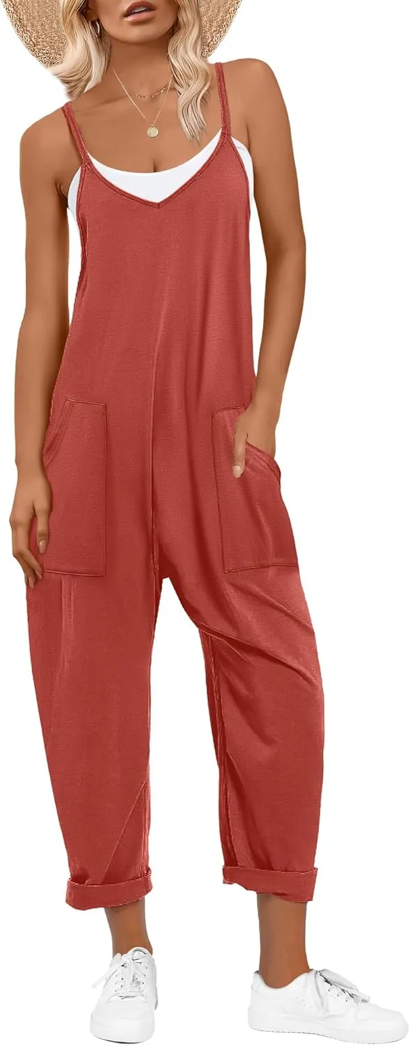 ANRABESS Jumpsuits for Women Casual Summer Overalls Sleeveless Spaghetti Strap Romper Jumpers Trendy Beach Vacation Outfits