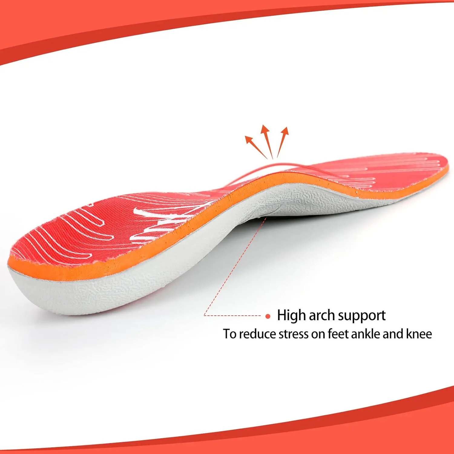 Arch Support Inserts for Plantar Fasciitis Relief Insoles for Men Women Orthotics of Flat Feet High Arch Heel Pain Relief Shoe Inserts (Men 4-4.5 | Women 6-6.5, Red)