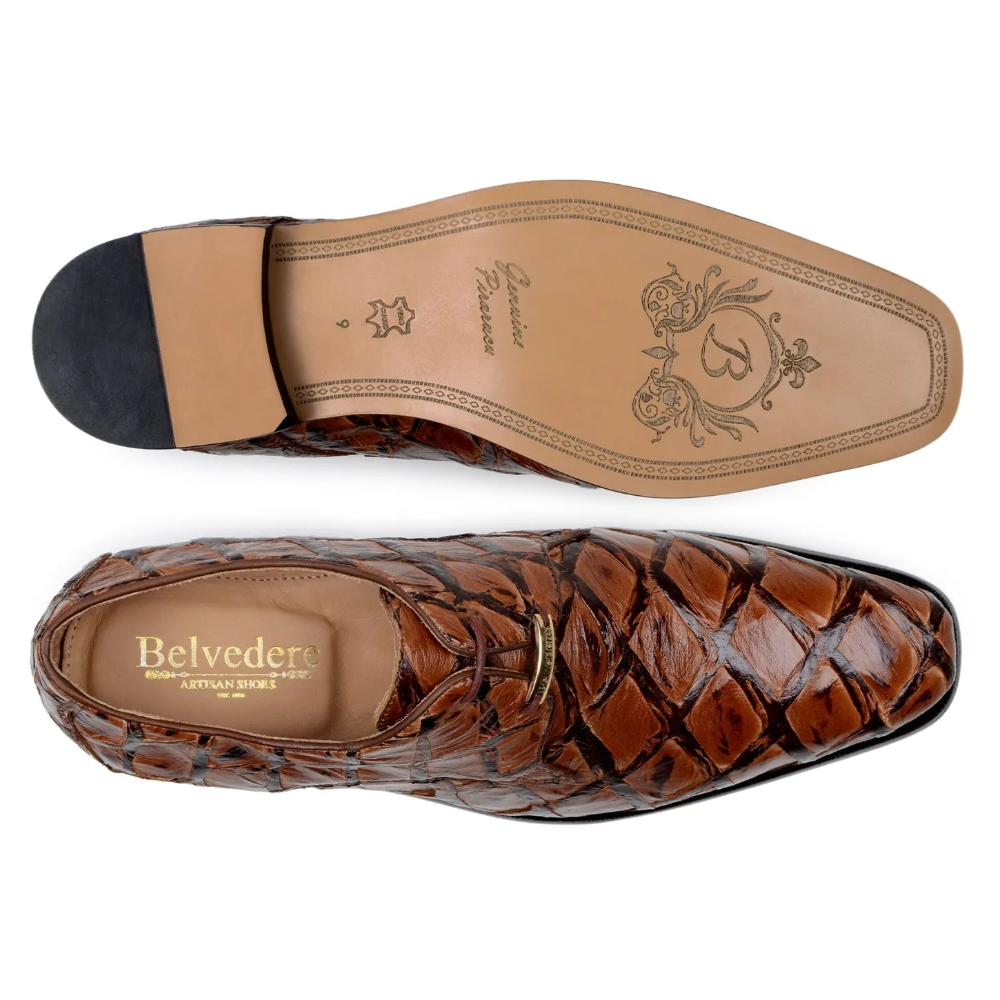 Belvedere Renzo BR01 Men's Shoes Exotic Pirarucu Lace-Up Derby (BV3185)