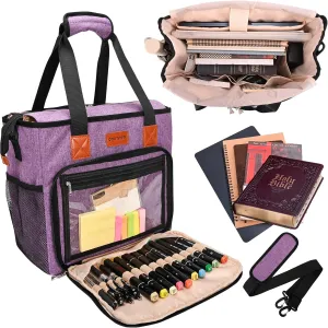 Bible Cover Bag for Women with Water Bottle Pockets, Bible Case Church Bag for Bible Study Items with Shoulder Strap, Purple