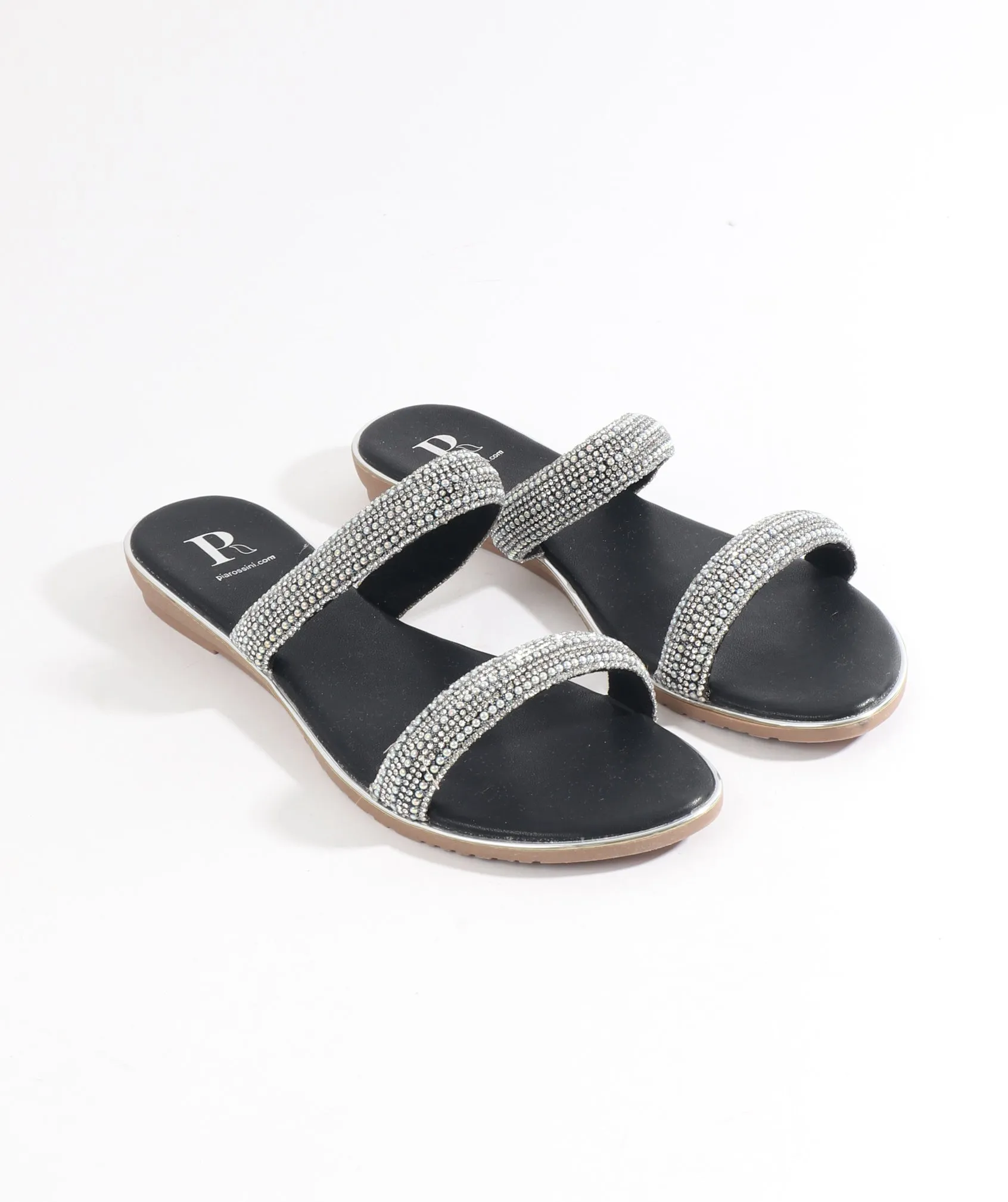 Black Embellished Wedged Mule Sandal with Open Toe