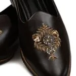 Black Leather Hand Embroidery Shoes
