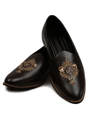 Black Leather Hand Embroidery Shoes