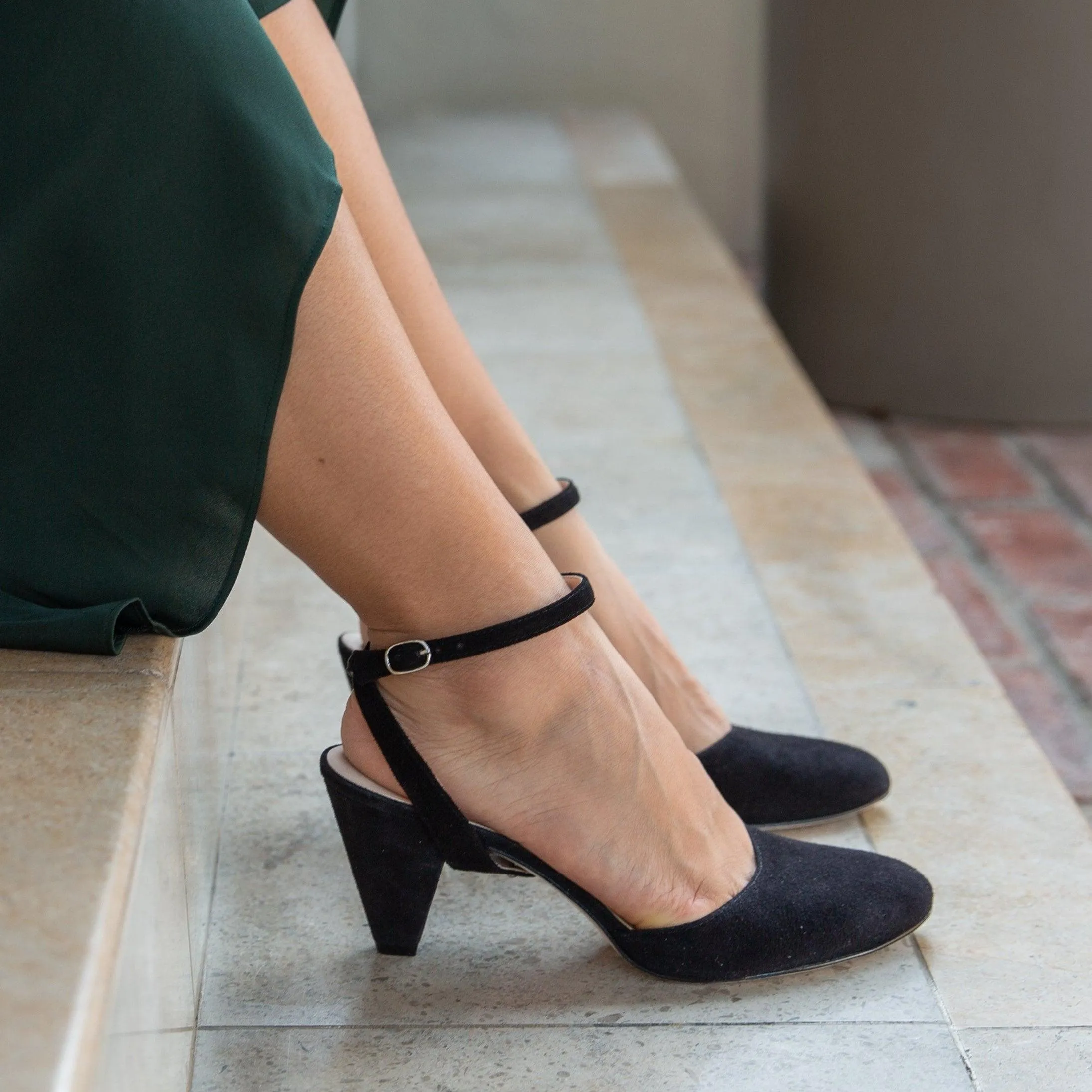 Black Suede Mule   Marilyn Strap
