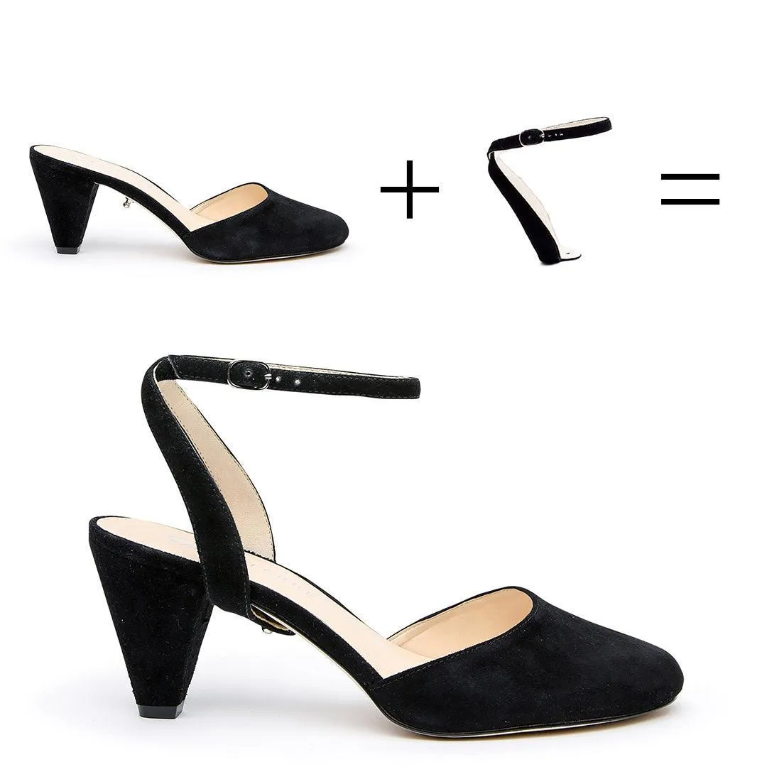 Black Suede Mule   Marilyn Strap