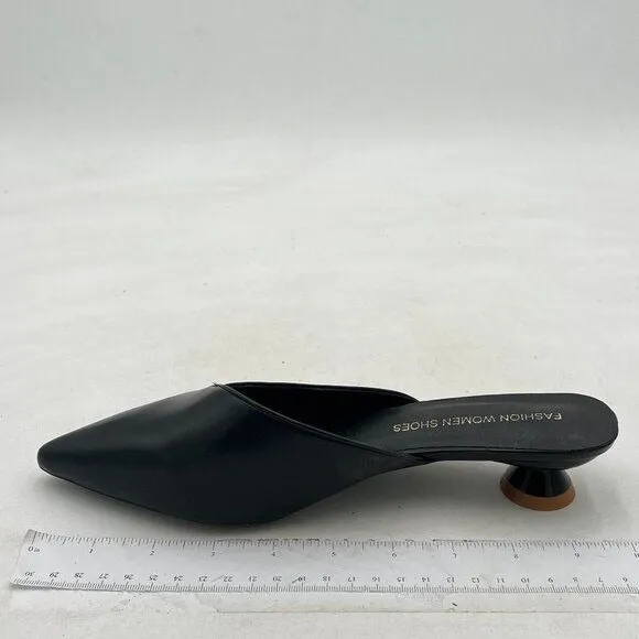 Black Women Pointed Toe Mule Low Heels Slip On Open-back Slides Sandals Shoes