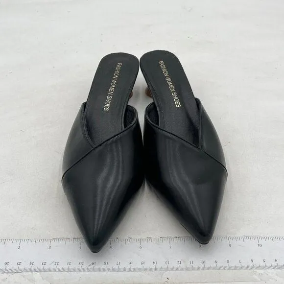 Black Women Pointed Toe Mule Low Heels Slip On Open-back Slides Sandals Shoes