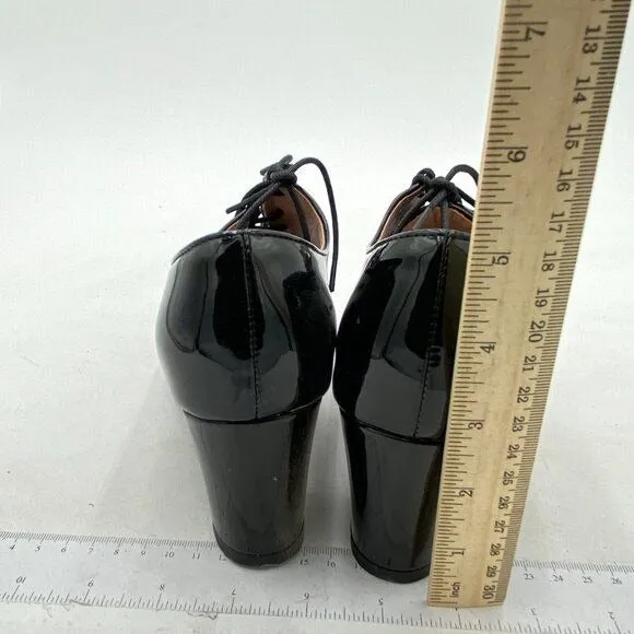 Black Women's Perforated Lace-Up Derby Shoes Round Toe Low Chunky Heel Shoes