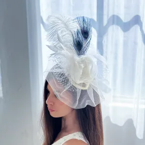 Blanca Ostrich Feather Fascinator - Navy and White