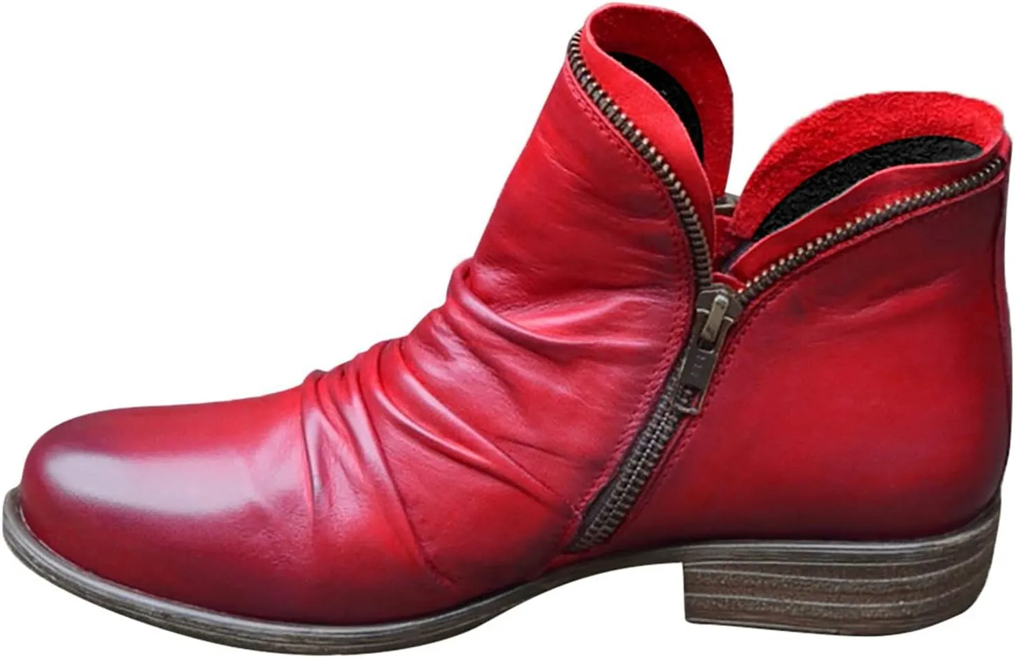Boots for Women Ankle Booties Womens Leather Ankle Boots Casual Low Heel Side Zipper Short Booties Walking Shoes