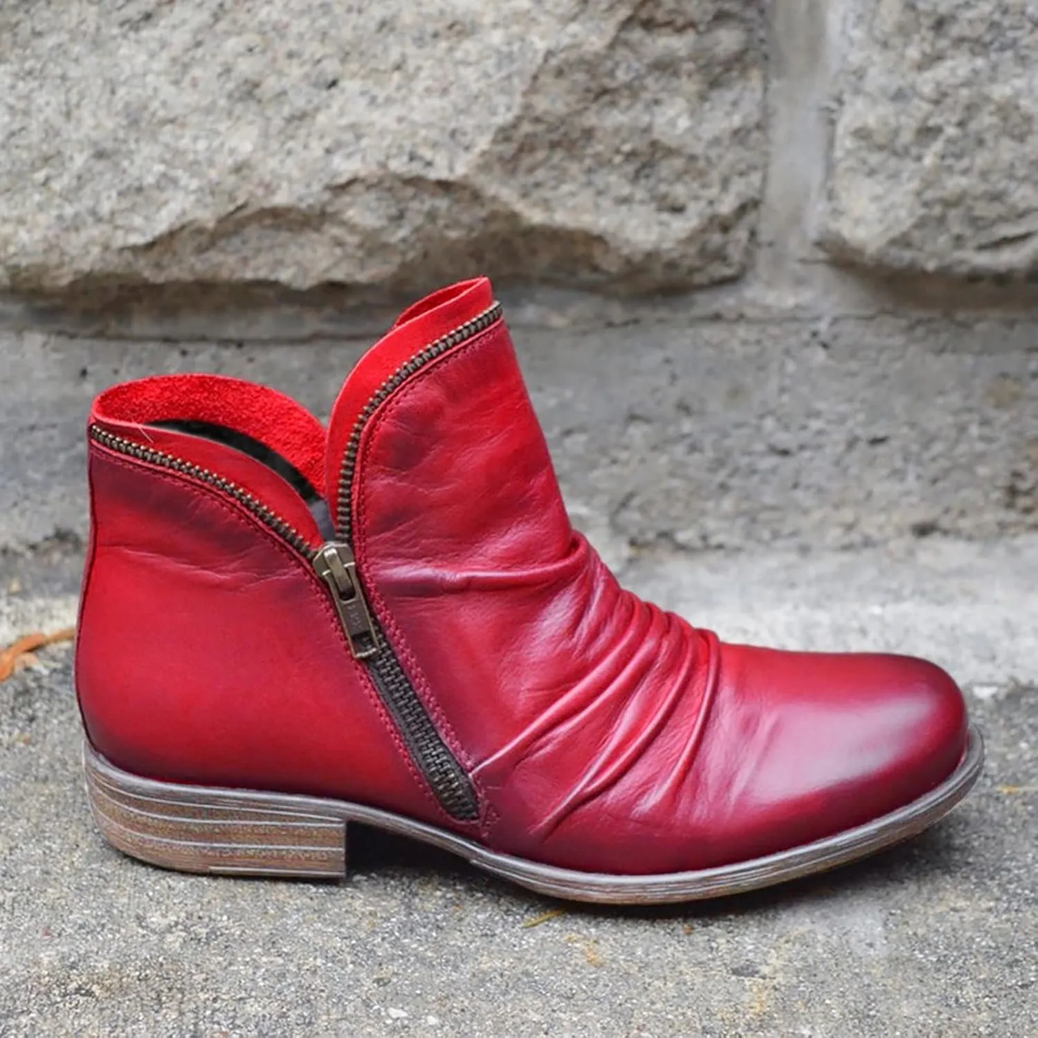 Boots for Women Ankle Booties Womens Leather Ankle Boots Casual Low Heel Side Zipper Short Booties Walking Shoes