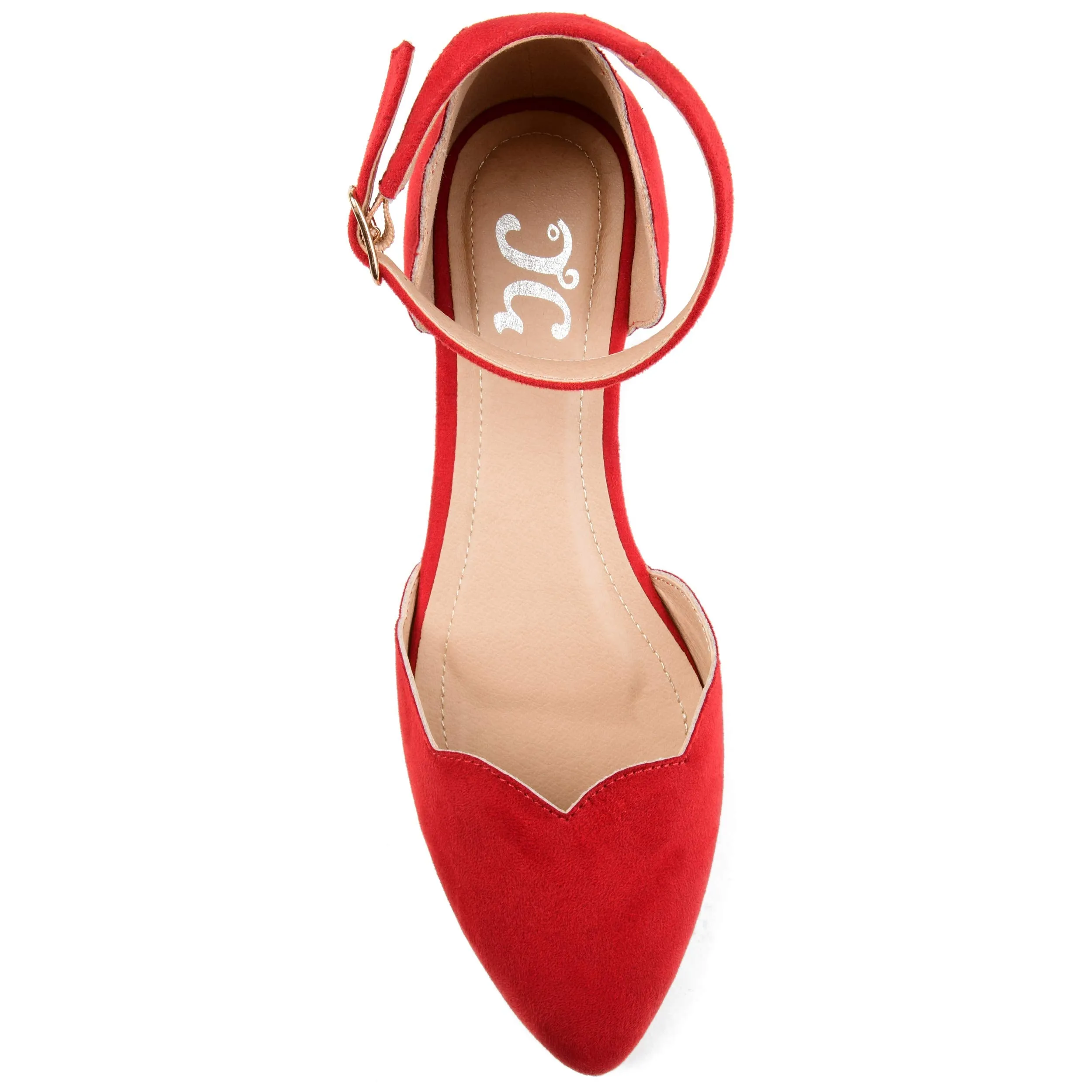 Brinley Co. Womens Scalloped Ankle Strap Flat Red, 8 Regular US