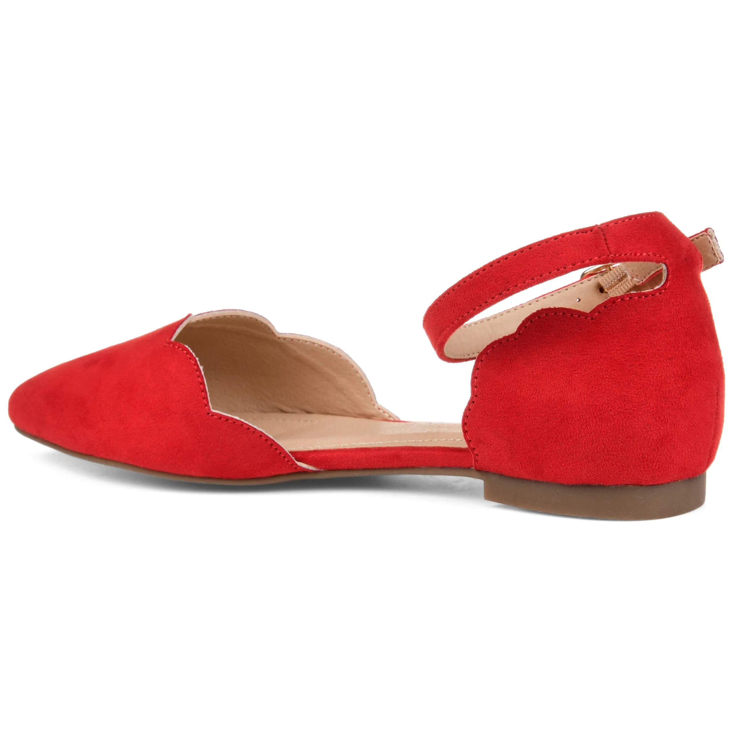 Brinley Co. Womens Scalloped Ankle Strap Flat Red, 8 Regular US