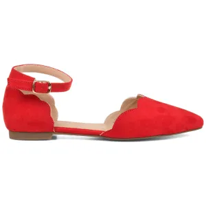 Brinley Co. Womens Scalloped Ankle Strap Flat Red, 8 Regular US