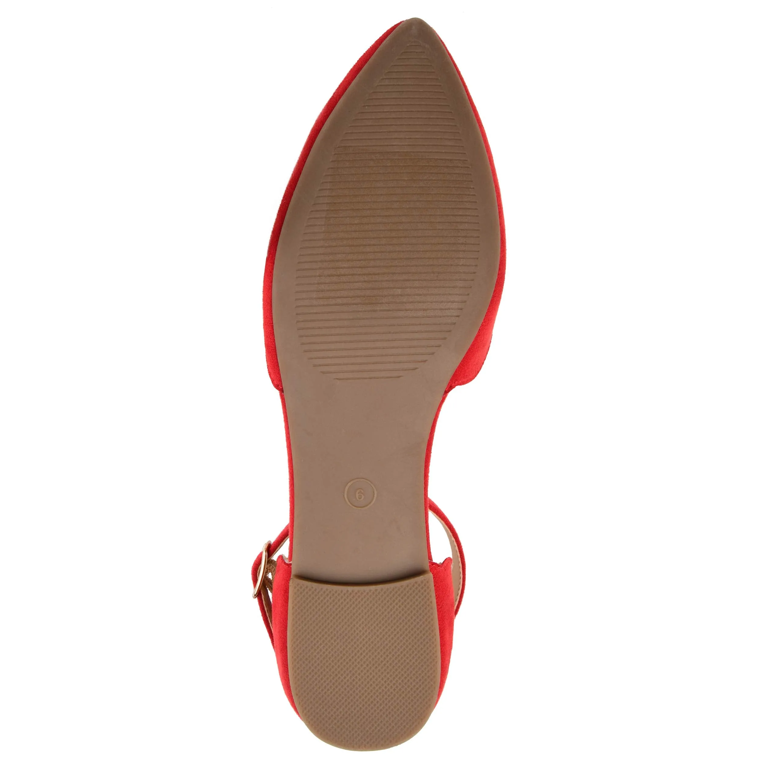 Brinley Co. Womens Scalloped Ankle Strap Flat Red, 8 Regular US