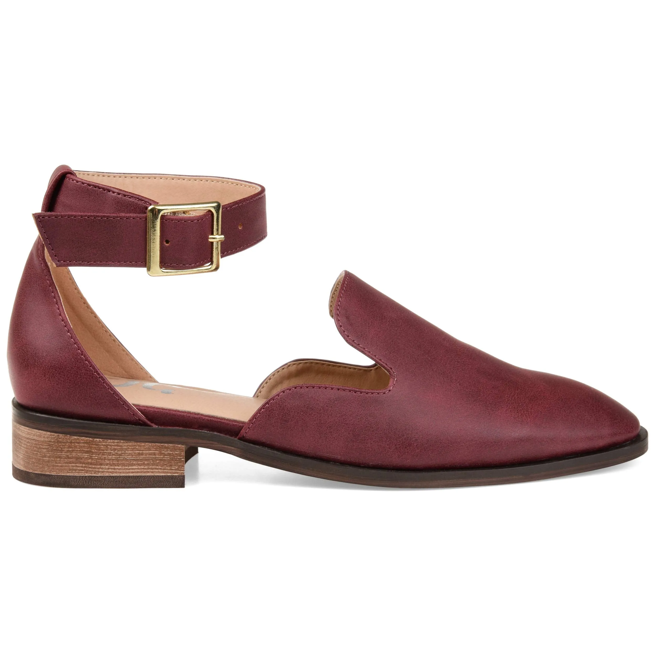 Brinley Co. Womens Square Toe Ankle Strap Flat Wine, 11 Regular US