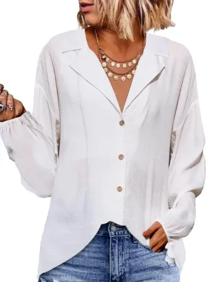 Bsubseach Swimsuit Coverup for Women Button Down Bathing Suit Cover Up Lantern Long Sleeve Beach Shirt Tops