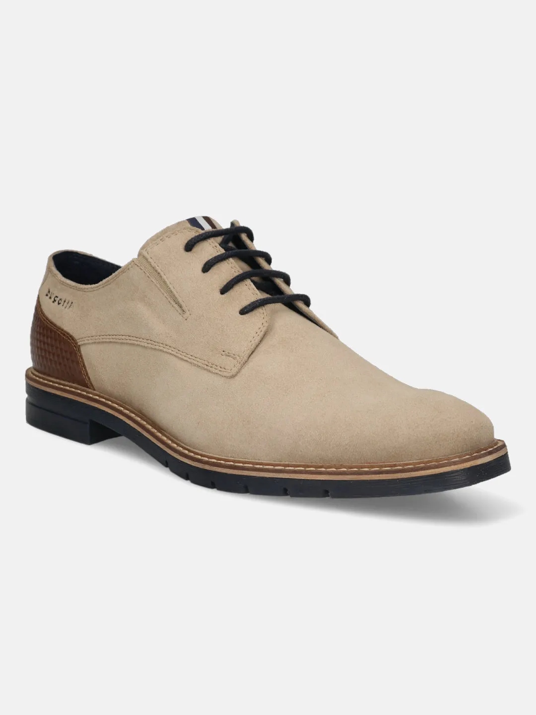 bugatti Beige Premium Leather Derby Formal Shoes